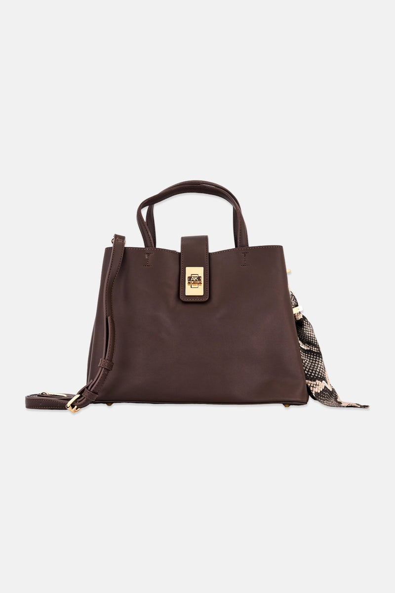 ANNE KLEIN Women Brand Logo Marlena Satchel Bag, Coffee Brown - Image 1