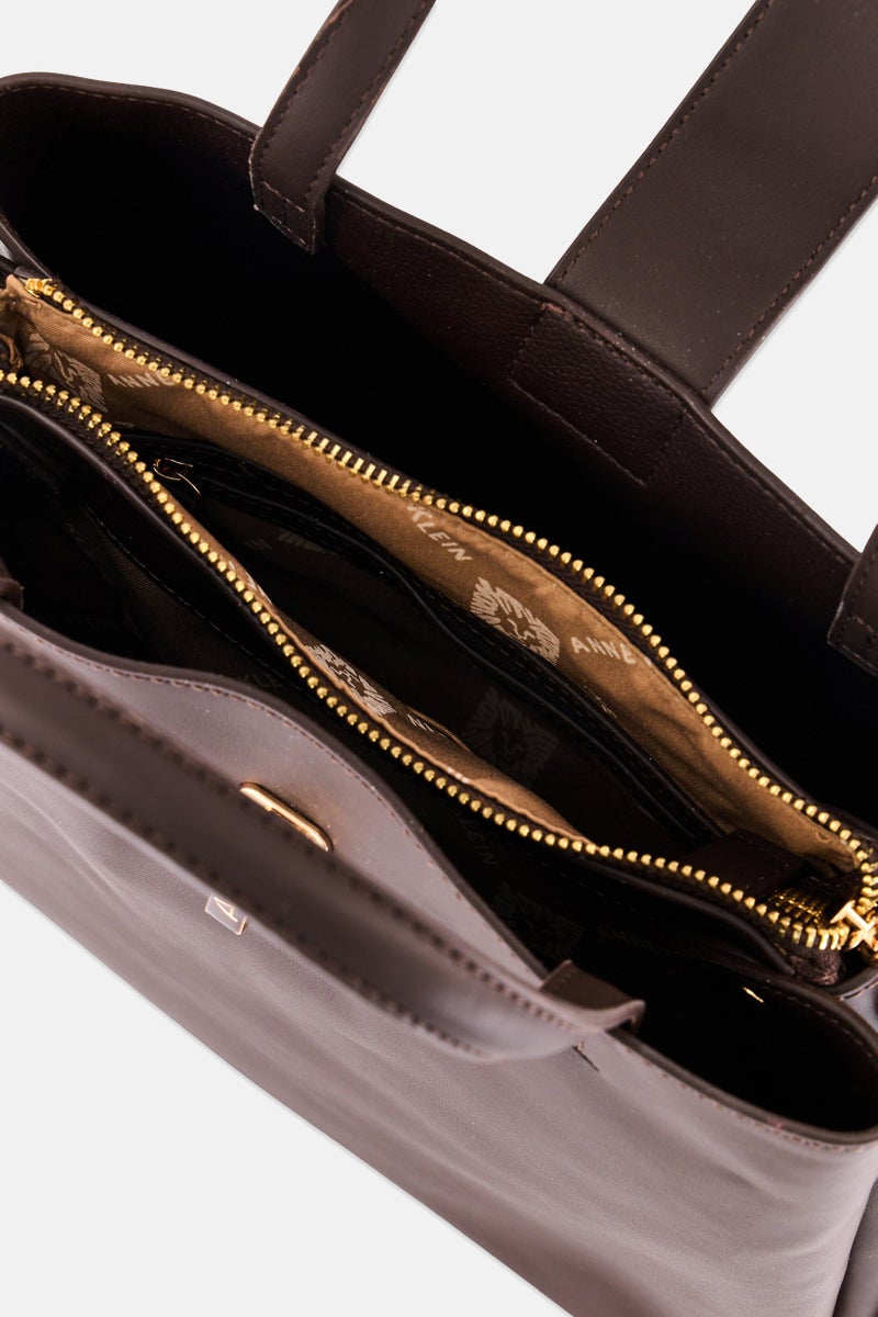 ANNE KLEIN Women Brand Logo Marlena Satchel Bag, Coffee Brown - Image 2