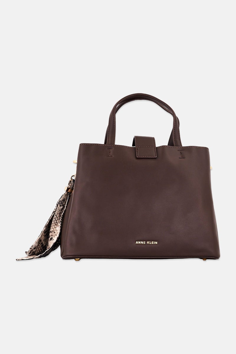 ANNE KLEIN Women Brand Logo Marlena Satchel Bag, Coffee Brown - Image 4