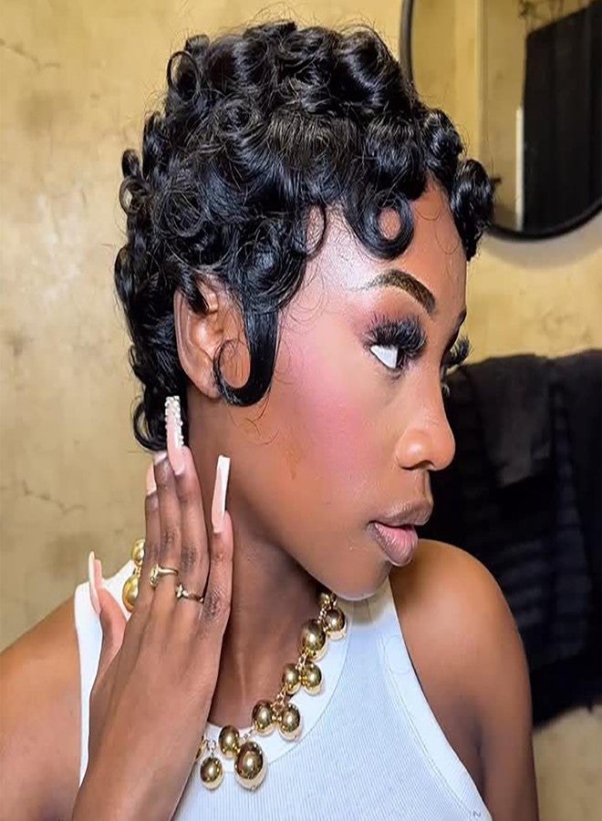 Asteria Pixie Cut Wig Human Hair Short Curly Pixie Wigs For Black Women Ready To Wear Glueless Short Pixie Cut Wigs Human Hair With Bangs 6 Inch - Image 1