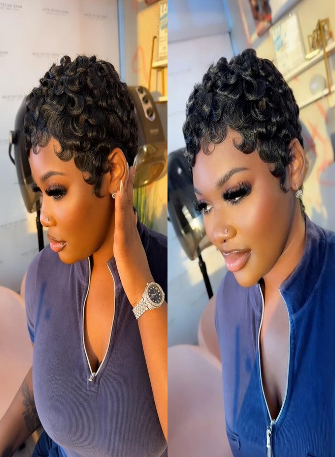 Asteria Pixie Cut Wig Human Hair Short Curly Pixie Wigs For Black Women Ready To Wear Glueless Short Pixie Cut Wigs Human Hair With Bangs 6 Inch - Image 2