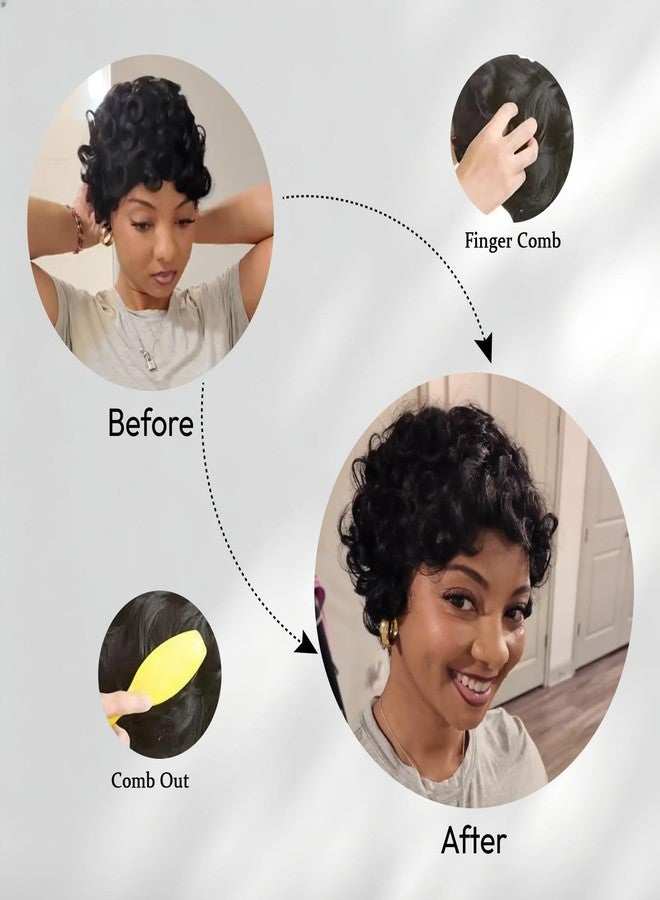 Asteria Pixie Cut Wig Human Hair Short Curly Pixie Wigs For Black Women Ready To Wear Glueless Short Pixie Cut Wigs Human Hair With Bangs 6 Inch - Image 3