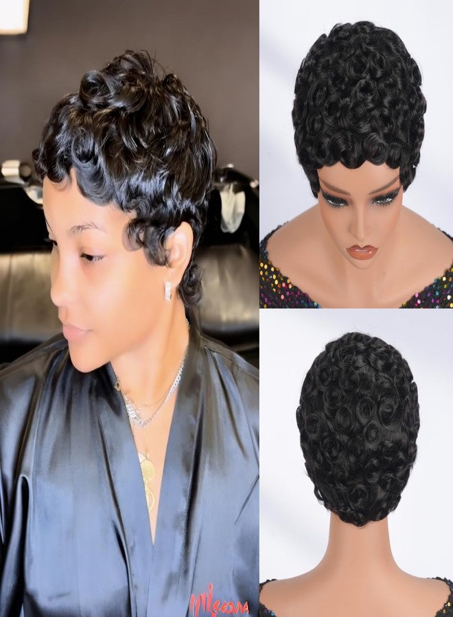 Asteria Pixie Cut Wig Human Hair Short Curly Pixie Wigs For Black Women Ready To Wear Glueless Short Pixie Cut Wigs Human Hair With Bangs 6 Inch - Image 5