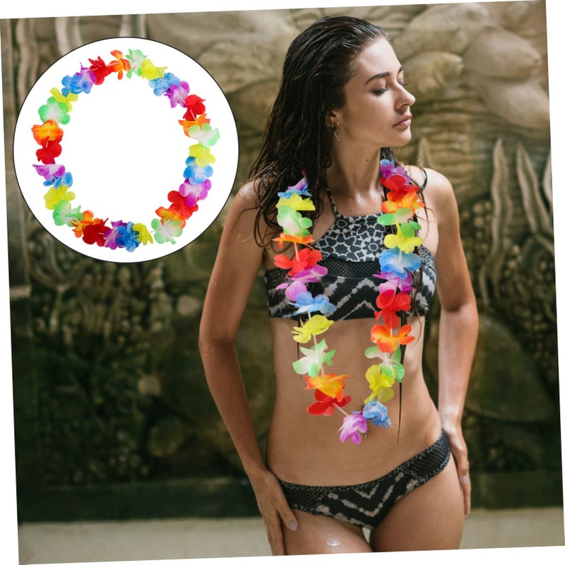 Hawaiian Floral Garland Lei Necklace Set For Beach Wedding Party Decorations - Image 4