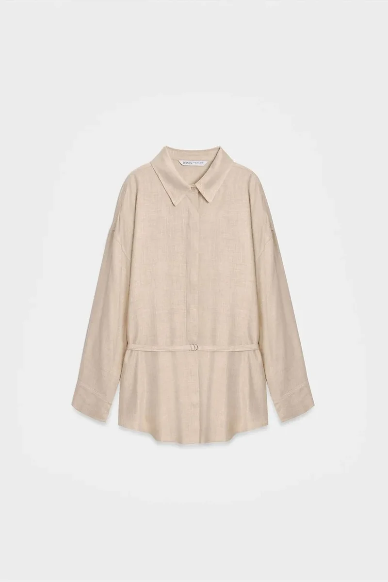 DILVIN Long Belted Woven Shirt