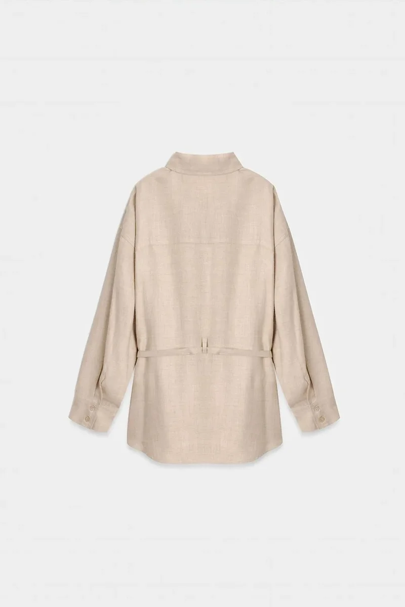 Dilvin Beige Natural DILVIN Long Belted Woven Shirt for Women | Best Price UAE