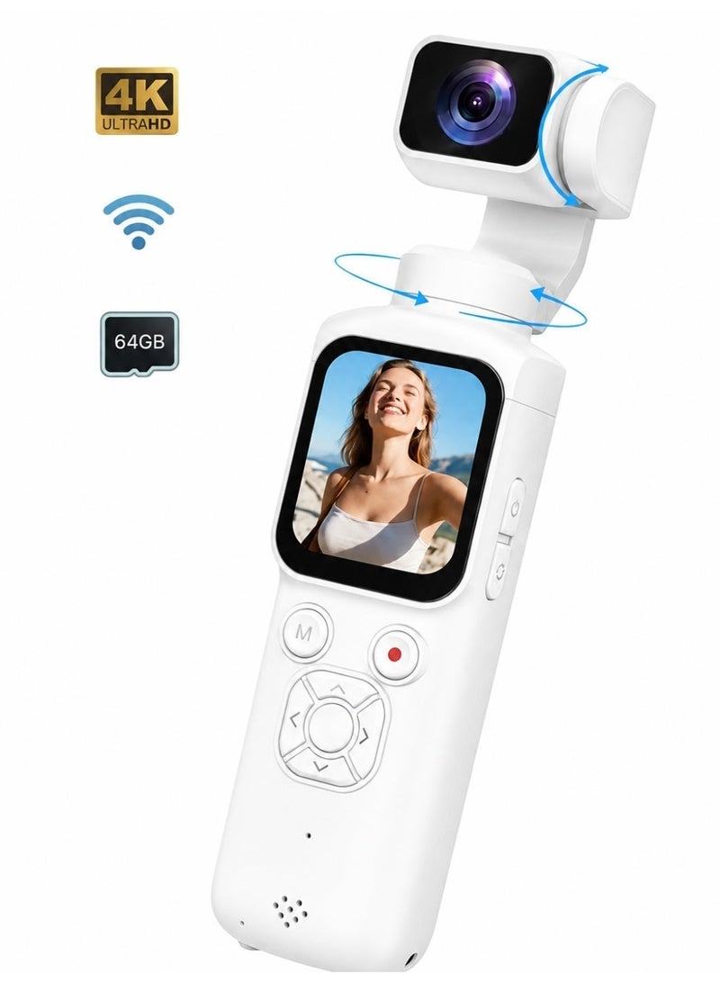 Milatech 4K Pocket Camera for Vlogging, 75MP Handheld Vlogging Camera with 330° Rotating Lens, WiFi, 1.72" Touch Screen, Face Tracking, 64GB Netac TF Card, Pocket Camcorder for Daily Recording - Image 1