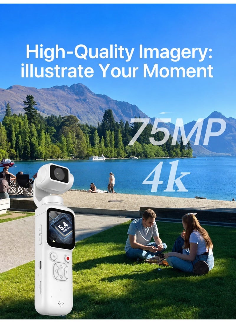 Milatech 4K Pocket Camera for Vlogging, 75MP Handheld Vlogging Camera with 330° Rotating Lens, WiFi, 1.72" Touch Screen, Face Tracking, 64GB Netac TF Card, Pocket Camcorder for Daily Recording - Image 3