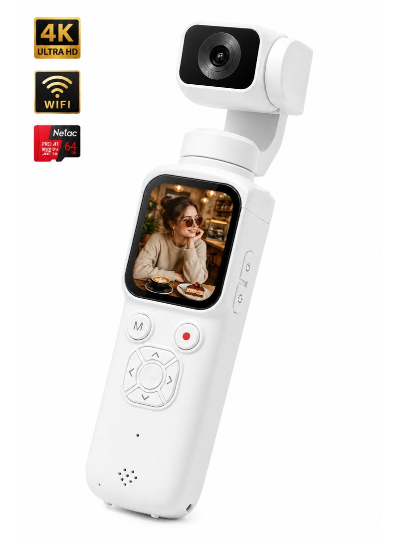 Milatech 4K 75MP Pocket Camera for Vlogging, DJI Pocket Affordable Alternative, Osmo Pocket style, Handheld Vlog Camera with 330° Rotating Lens, WiFi, Face Tracking, 1.72" Touch Screen, 64GB TF Card, Portable Pocket Camcorder for Travel & Daily Recording - Image 1