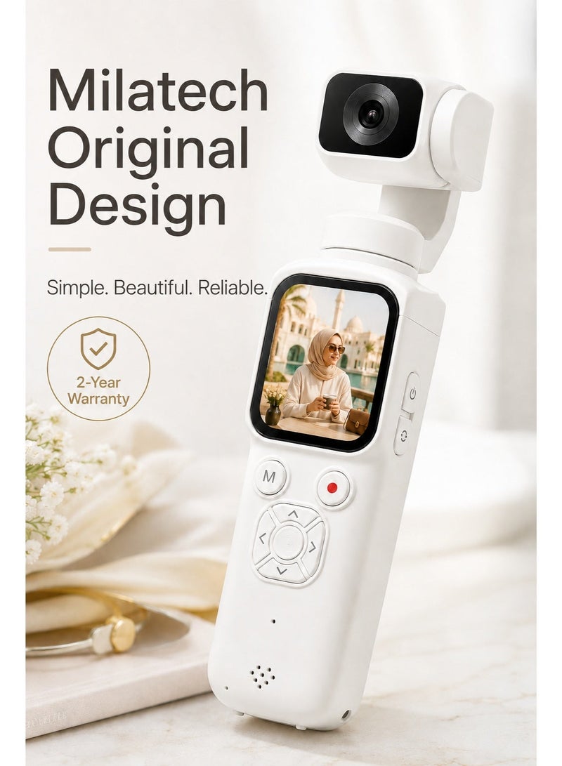 Milatech 4K 75MP Pocket Camera for Vlogging, DJI Pocket Affordable Alternative, Osmo Pocket style, Handheld Vlog Camera with 330° Rotating Lens, WiFi, Face Tracking, 1.72" Touch Screen, 64GB TF Card, Portable Pocket Camcorder for Travel & Daily Recording - Image 3