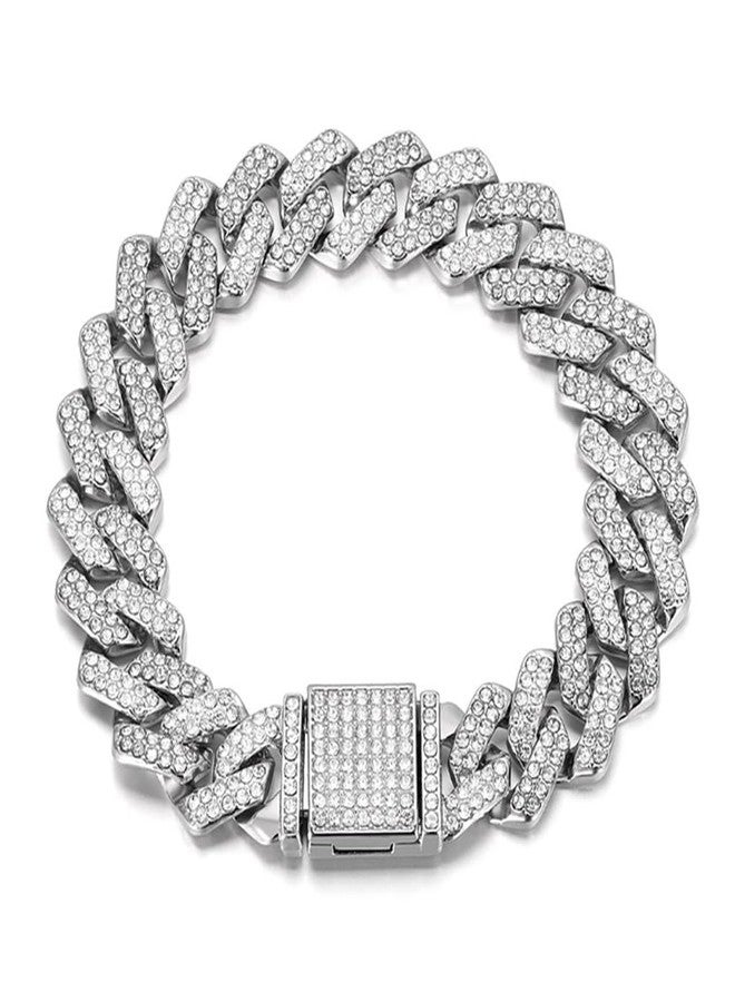 WeimoMonkey Dog Chain Necklace, Cuban Link Dog Collar, Dogs Jewelry Diamond Glitter Rhinestone Metal Choke 14mm Wide Pet for Puppy Small Medium Large Dogs Silver (16inch) - Image 2