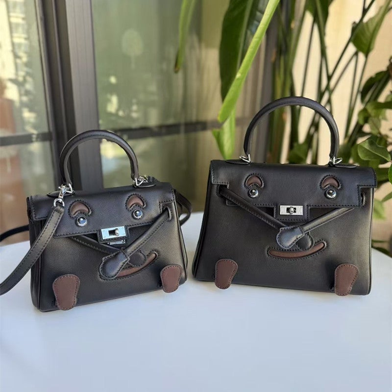 Bag Women'S 2025 Niche Design Colorblock Kelly Toe Layer Cowhide Casual Shoulder Crossbody Millennium Doll Bag - Image 3