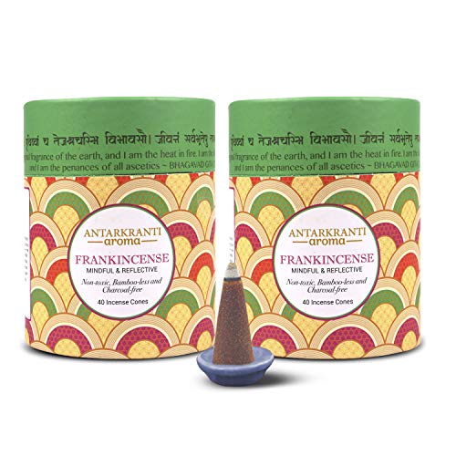 Antarkranti Sacred Life Dry Dhoop Frankincense | Pack of 2 | Contains- 80 Incense Cones | Burning Time 35 Minutes | Low Smoke Dhoop for Pooja | 100% Organic & Charcoal Free | Aromatherapy | Meditation | Yoga - Image 1