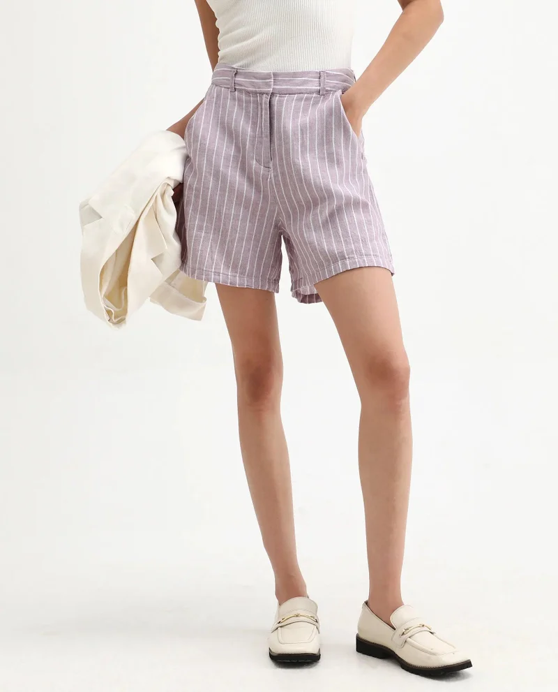 ريريزم Women's Linen Stripe Tailored Bermudas