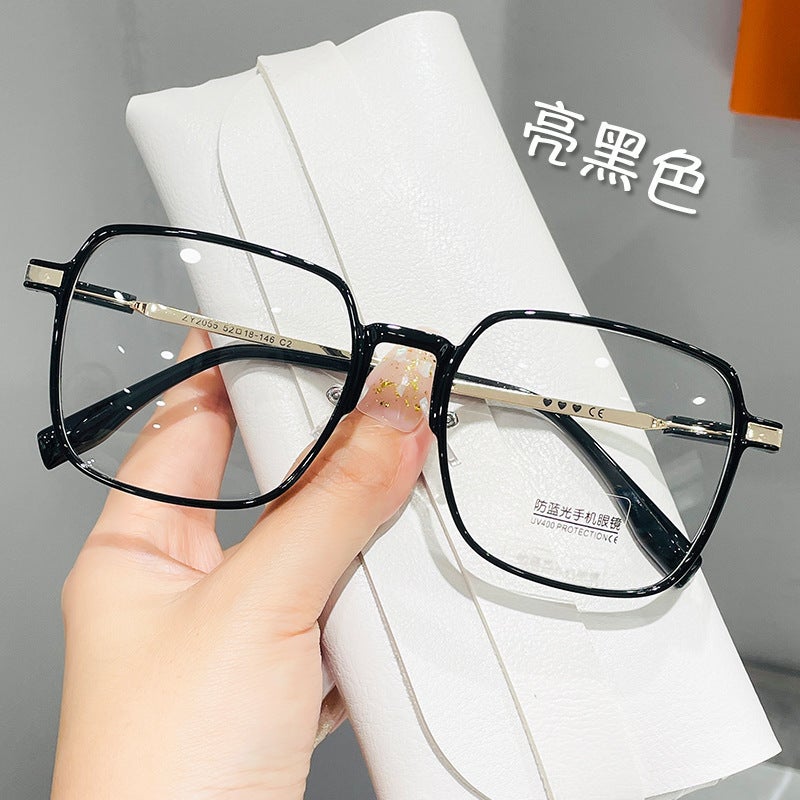 Womens anti-blue high-definition flat mirror girls face small plain artifact brown myopia frame frame wholesale bright black