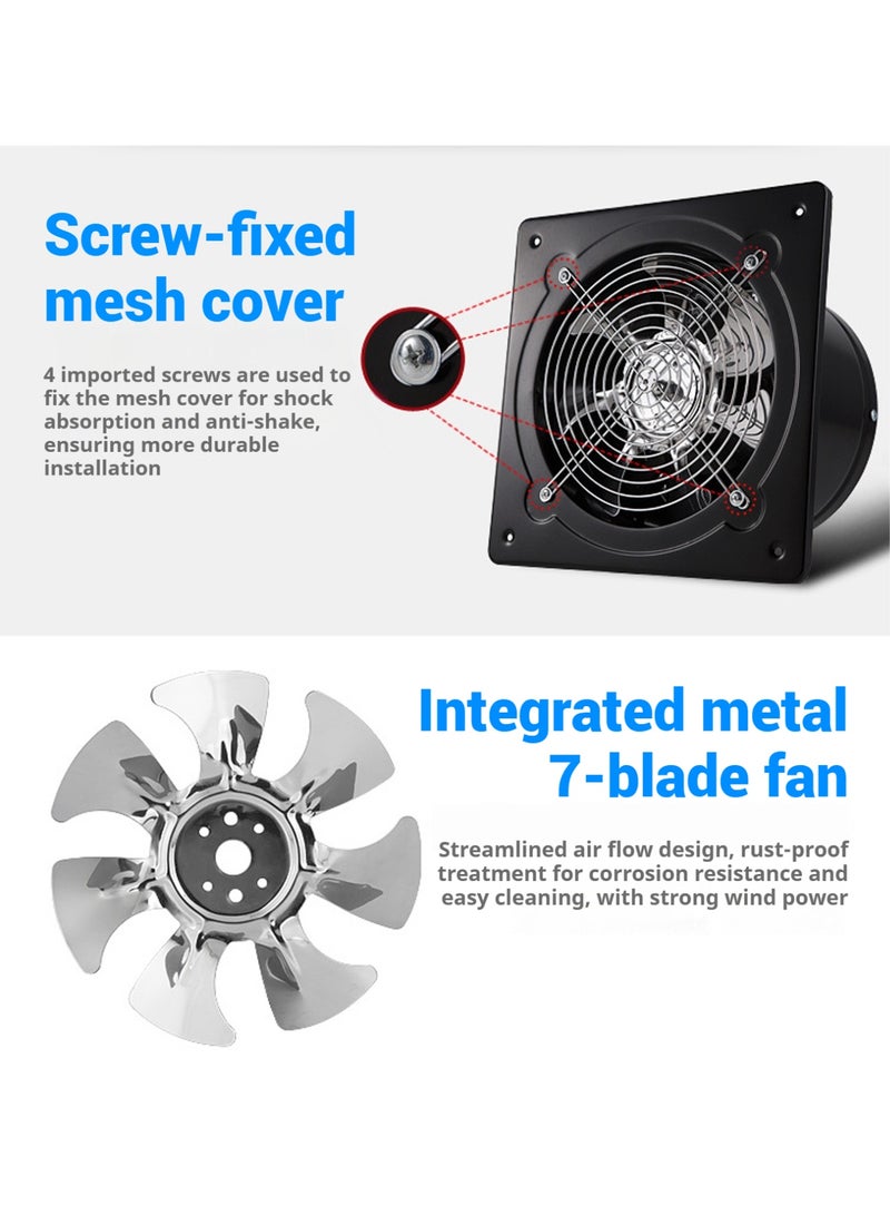 Leon Home 10-inch (25.4 cm) metal wall-mounted exhaust fan - 70W high-pressure ventilation fan - for smoke extraction and odor removal - suitable for kitchens, bathrooms, laundry rooms, garages - black with check valve. - Image 5