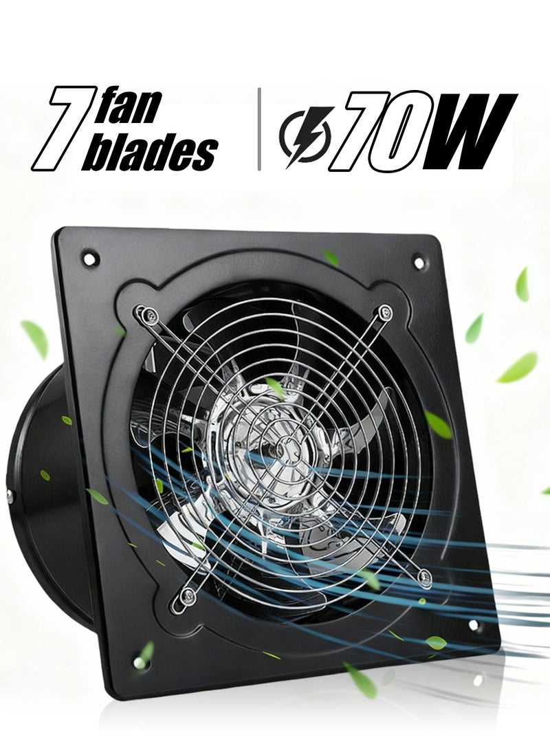 Leon Home 10-inch (25.4 cm) metal wall-mounted exhaust fan - 70W high-pressure ventilation fan - for smoke extraction and odor removal - suitable for kitchens, bathrooms, laundry rooms, garages - black with check valve. - Image 1