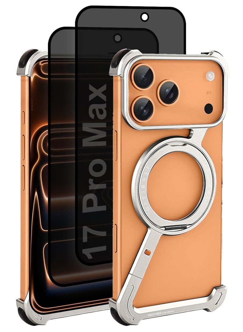 3Packs Minimalist Phone Cover for iPhone 17 Pro Max, 360° Rotation Kickstand Aluminum Metal Frameless Design Bumper Z Case, Protective Shock Grade Shell with Two Privacy Screen Protectors - - Image 1