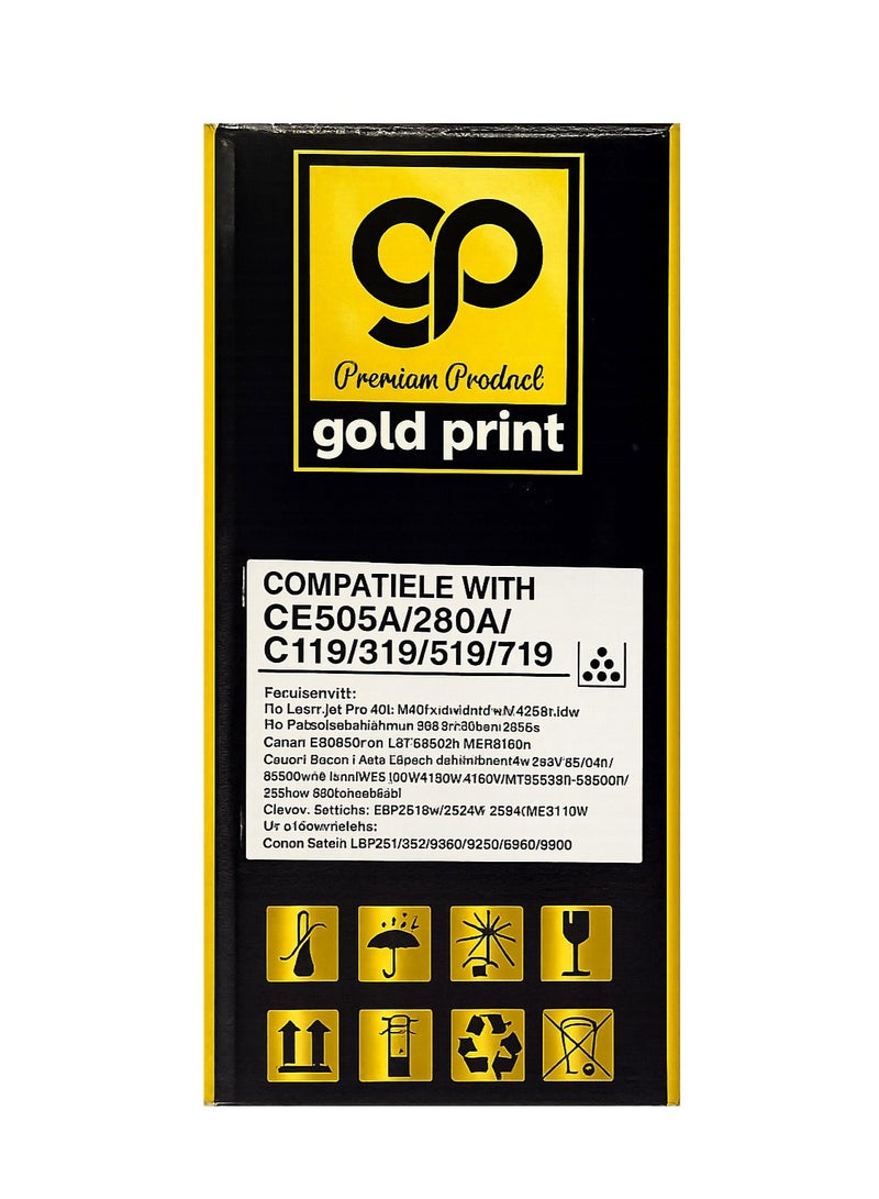 طباعة الذهب Gold Print Premium Toner Cartridge CE505A 05A Universal CF280 80A Compatible for HP LaserJet Pro 400,  M401, M425 HP P2030, 2035, 2035n, P2050, 2055d, 2055n, 2055x, Canon LBP6300dn, LBP6650dn, MF5870dnn, Canon imageCLASS LBP251dw, 252dw, 253dw, 253X, 6300dn, 6650dn, 6670dn, MF414dw, 419dw, 416dw, MF5850dn, 5880dn, 5950dw, 5960dn, Canon i-SENSYS LBP251dw, 252dw, 253x, MF411dw, MF416dw, MF418x, MF419x, Canon Satera LBP251, 252, 6300, 6330, 6340, 6600 - Image 3