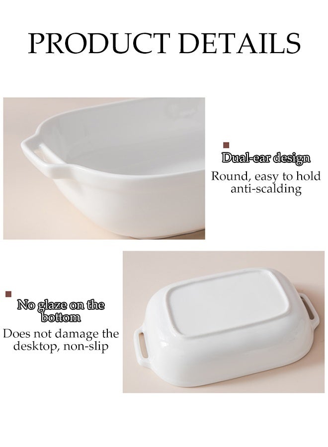 DUNISO 3 قطع أدوات مائدة خزفية مقاومة للحرارة ثنائية الأذن منزلية ، صينية خبز مستطيلة 6/8/10 بوصة ، أدوات مائدة للاحتفالات والاستخدام اليومي (أبيض) - Image 3