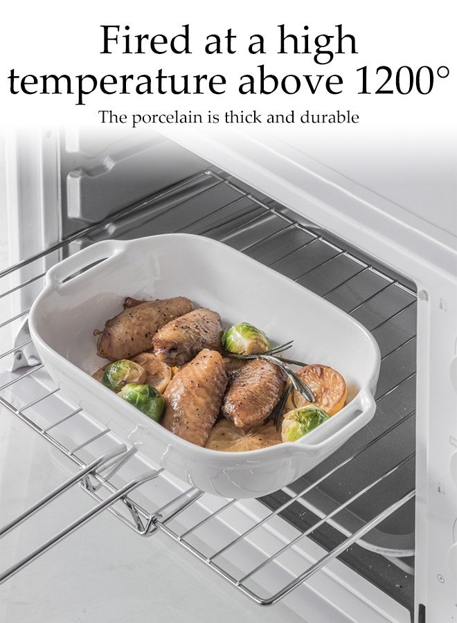 DUNISO 3 قطع أدوات مائدة خزفية مقاومة للحرارة ثنائية الأذن منزلية ، صينية خبز مستطيلة 6/8/10 بوصة ، أدوات مائدة للاحتفالات والاستخدام اليومي (أبيض) - Image 4