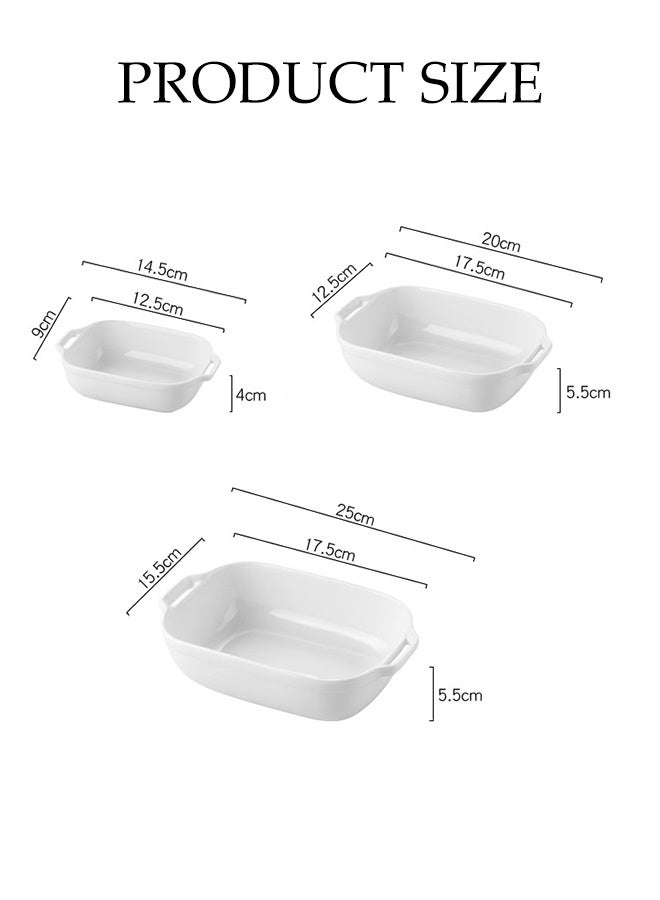 DUNISO 3 قطع أدوات مائدة خزفية مقاومة للحرارة ثنائية الأذن منزلية ، صينية خبز مستطيلة 6/8/10 بوصة ، أدوات مائدة للاحتفالات والاستخدام اليومي (أبيض) - Image 2