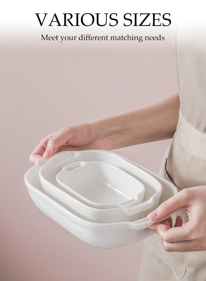 DUNISO 3 قطع أدوات مائدة خزفية مقاومة للحرارة ثنائية الأذن منزلية ، صينية خبز مستطيلة 6/8/10 بوصة ، أدوات مائدة للاحتفالات والاستخدام اليومي (أبيض) - Image 5