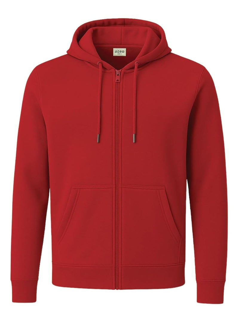ADRO Men's Cotton Zipper Hooded Sweatshirt in Red - Comfortable and Versatile Hoodie - Image 1
