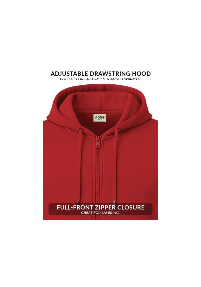 ADRO Men's Cotton Zipper Hooded Sweatshirt in Red - Comfortable and Versatile Hoodie - Image 4