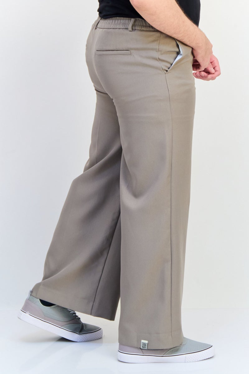 The Giving Movement Men Regular Fit Brand Logo Wide Leg Dress Pants, Grey  - Image 2