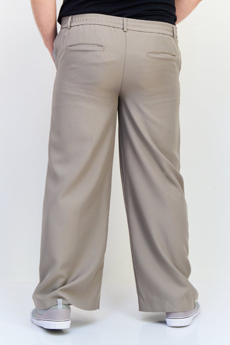 The Giving Movement Men Regular Fit Brand Logo Wide Leg Dress Pants, Grey  - Image 3