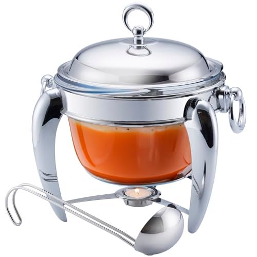 Galashield 4 QT Soup Warmer | Soup Tureen for Parties Buffet, Stainless Steel Soup Chafer with Glass Serving Dish and Ladle - Image 1