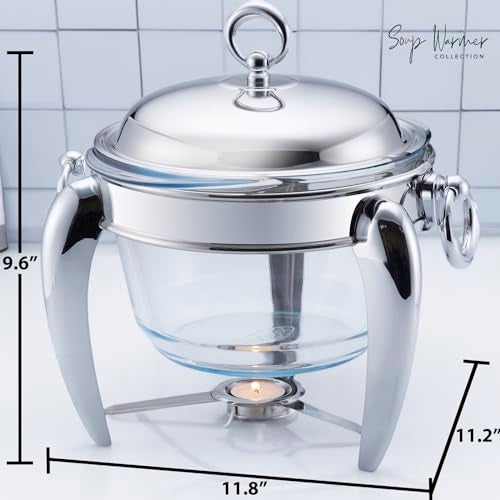 Galashield 4 QT Soup Warmer | Soup Tureen for Parties Buffet, Stainless Steel Soup Chafer with Glass Serving Dish and Ladle - Image 4