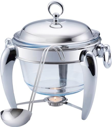 Galashield 4 QT Soup Warmer | Soup Tureen for Parties Buffet, Stainless Steel Soup Chafer with Glass Serving Dish and Ladle - Image 2