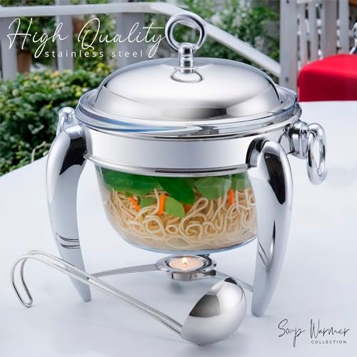 Galashield 4 QT Soup Warmer | Soup Tureen for Parties Buffet, Stainless Steel Soup Chafer with Glass Serving Dish and Ladle - Image 5