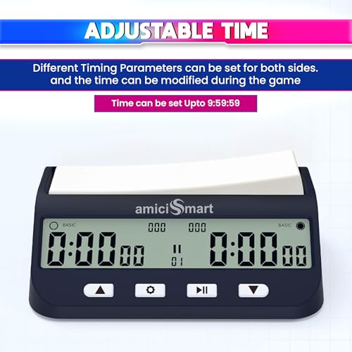 amiciSmart Professional Chess Clock Timer with 5 Modes: BASIC, BONUS, DELAY, BYO-YOMI, COUNT-UP - Image 2