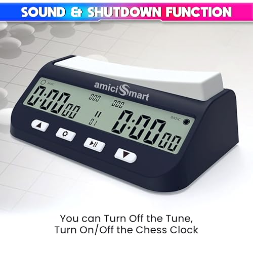amiciSmart Professional Chess Clock Timer with 5 Modes: BASIC, BONUS, DELAY, BYO-YOMI, COUNT-UP - Image 4