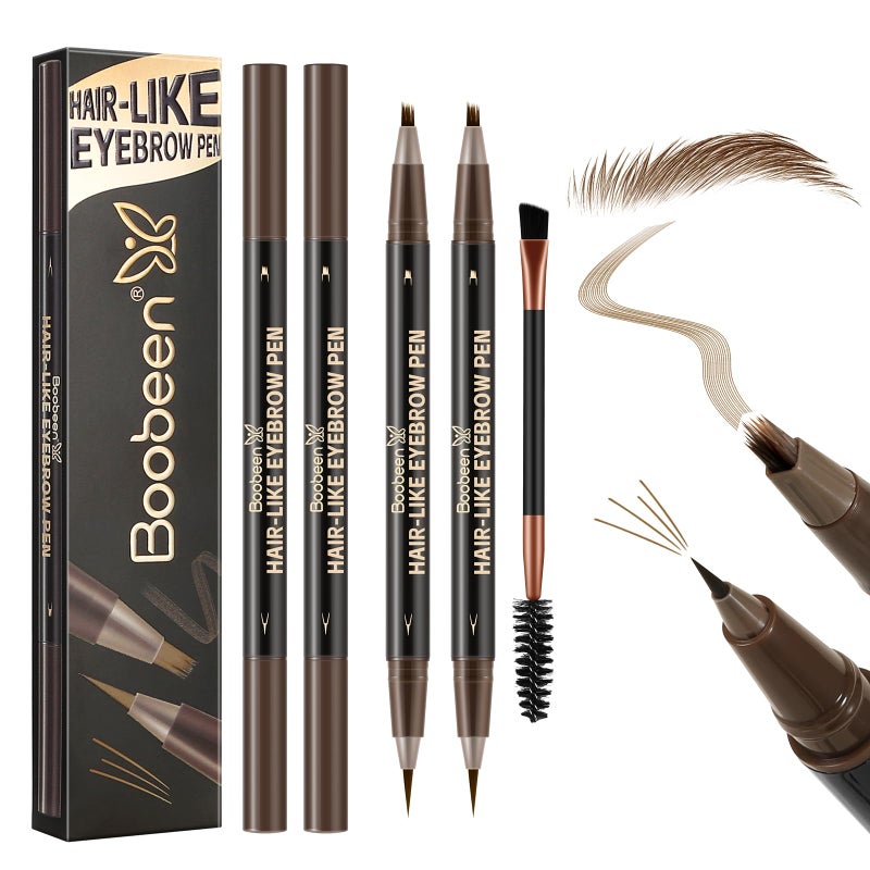 Boobeen 3pcs Waterproof Eyebrow PenDualEnded Eyeliner Microblading Eyebrow Pencil for WomenLong Lasting HairLike Brow Pen with Brow BrushDark Brown - Image 3