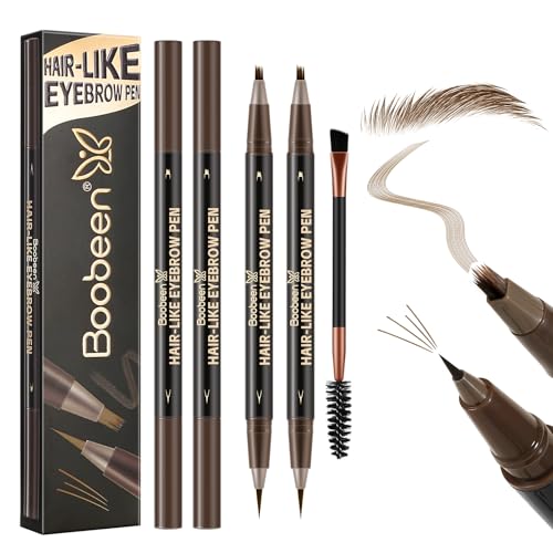Boobeen 3pcs Waterproof Eyebrow PenDualEnded Eyeliner Microblading Eyebrow Pencil for WomenLong Lasting HairLike Brow Pen with Brow BrushDark Brown - Image 1