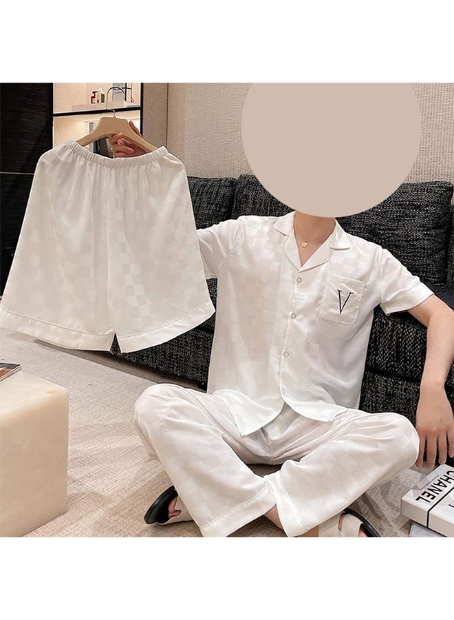 MARGOUN Couple Cotton Pajamas Set with Long Sleeve Top and Pants, Women Men Sleepwear Loungewear Nightwear White MG08 - Image 4