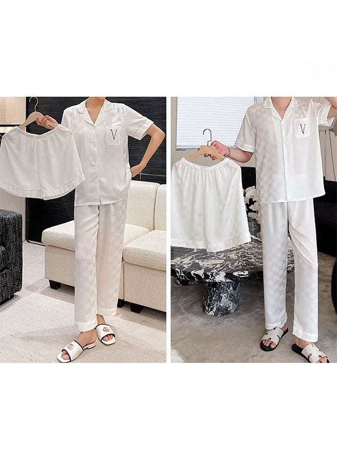 MARGOUN Couple Cotton Pajamas Set with Long Sleeve Top and Pants, Women Men Sleepwear Loungewear Nightwear White MG08 - Image 3