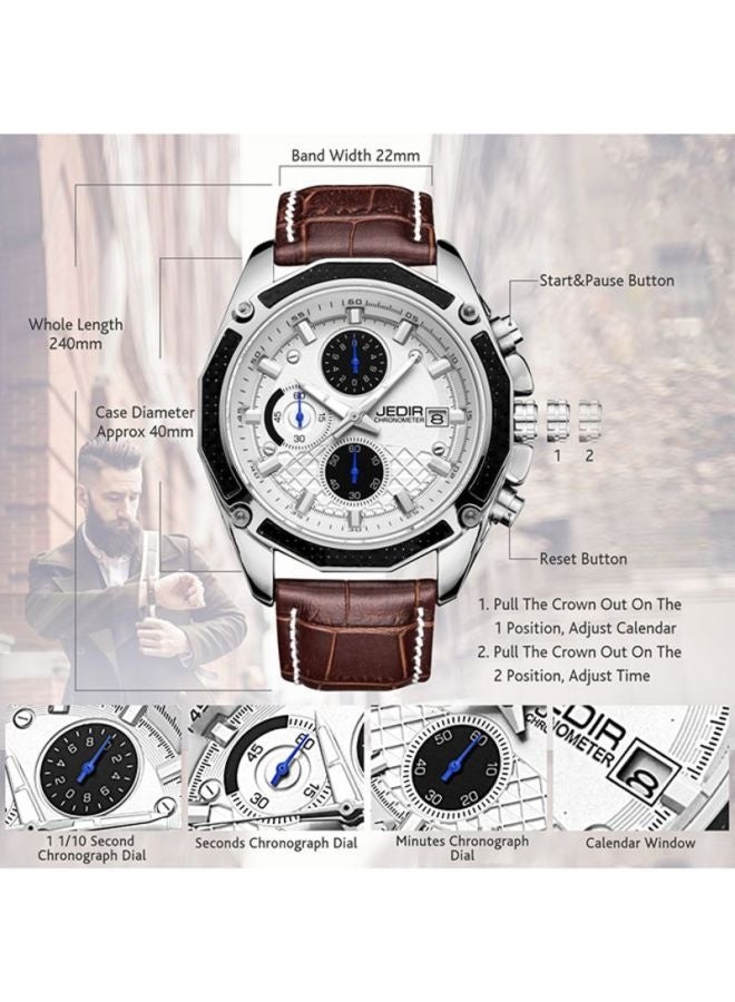MEGIR Men's Leather Analog Watch 2015 - Genuine Strap Stainless Steel Case Quartz Movement 30M Water Resistant Ideal for Business & Casual Wear - Image 3
