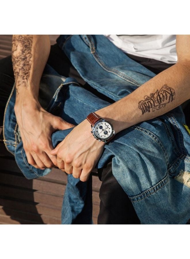 MEGIR Men's Leather Analog Watch 2015 - Genuine Strap Stainless Steel Case Quartz Movement 30M Water Resistant Ideal for Business & Casual Wear - Image 4