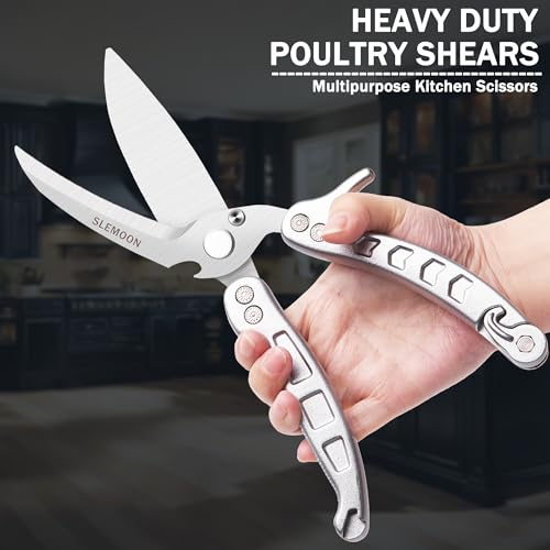 SLEMOON Kitchen Shears Heavy Duty Poultry Shears Meat Cutting Dishwasher Safe and Stainless Food Kitchen Scissors for Chicken Turkey Thanksgiving,Silver - Image 3