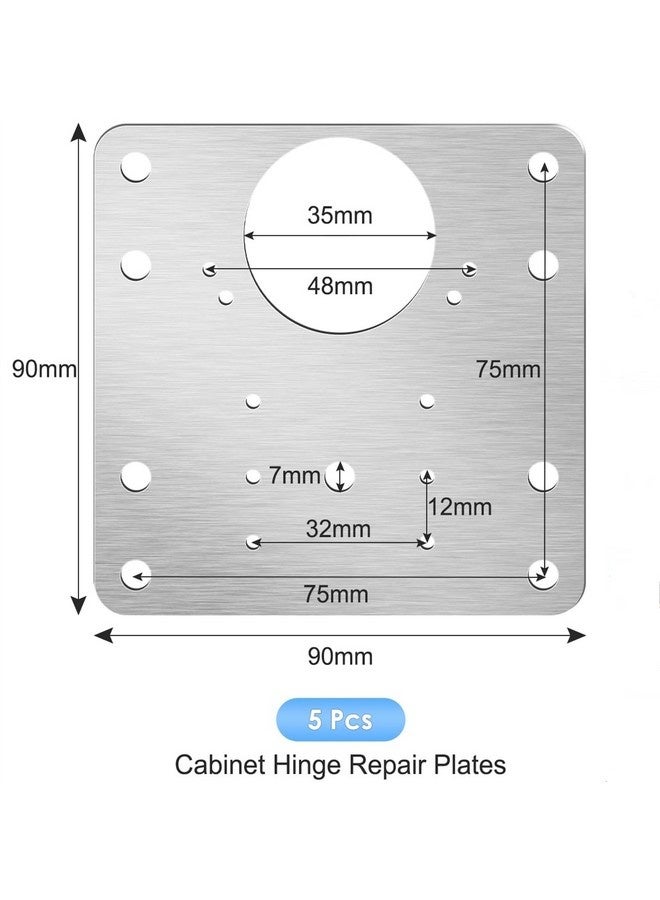Beauenty 5 Pcs Cabinet Hinge Repair Kit with Screws, Stainless Steel Hinge Repair Plate for Kitchen Wood Furniture，Cabinet Hinge Repair Plate, Kitchen Hinge Repair Plates, Screw-On Hinges Repair Clips with Hole, Furniture Hinge Plate for Cabinet Furniture Drawer Window - Image 2