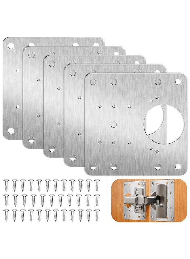 Beauenty 5 Pcs Cabinet Hinge Repair Kit with Screws, Stainless Steel Hinge Repair Plate for Kitchen Wood Furniture，Cabinet Hinge Repair Plate, Kitchen Hinge Repair Plates, Screw-On Hinges Repair Clips with Hole, Furniture Hinge Plate for Cabinet Furniture Drawer Window - Image 1