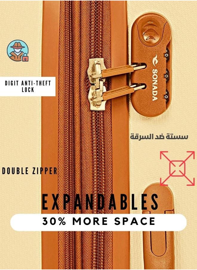 Luggage Set of 3 Hardside With 4 Wheels And Anti Theft Lock