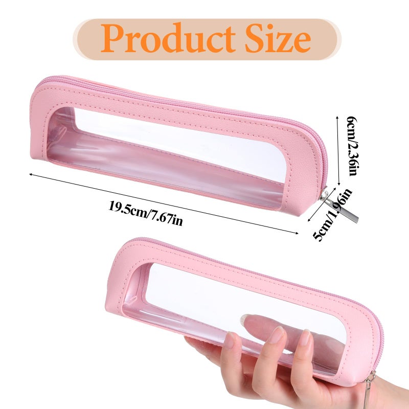 Psyqtsuary Small Clear Makeup Bag, PU Leather Travel Makeup Brush Bag Portable Transparent Waterproof Cosmetic Organizer Pouch with Zipper for Women Home Travel Office Cosmetic Storage (Pink) - Image 2
