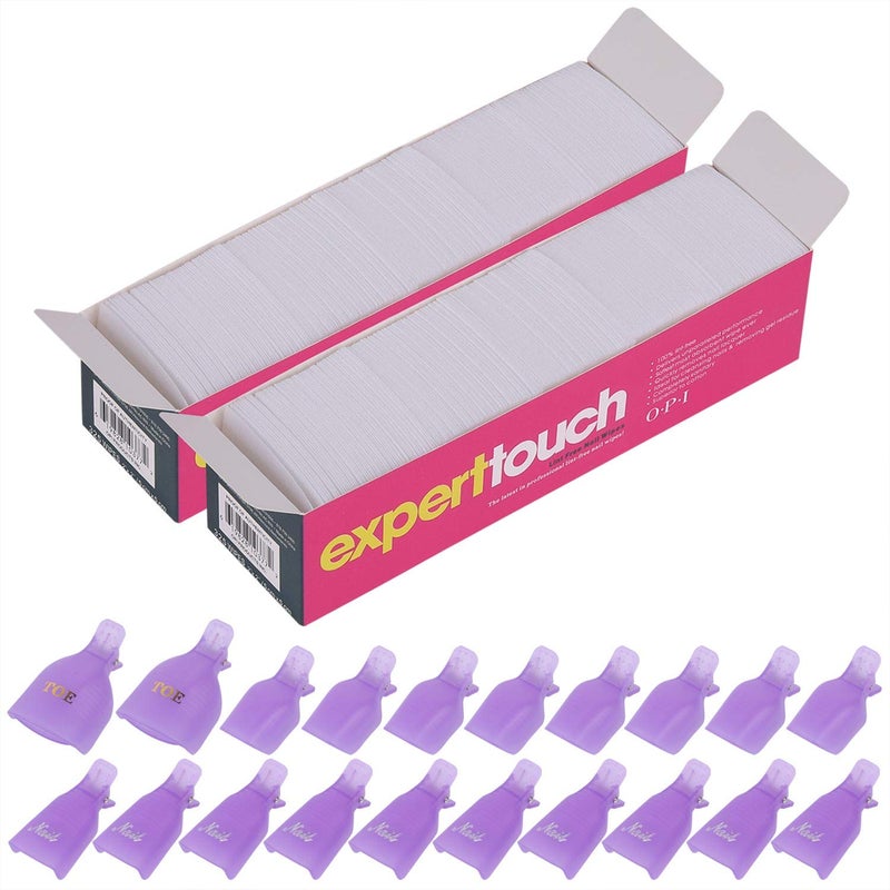 BTYMS 620 Pieces Lint Free Nail Wipes Cotton Pads and 20 Pieces Reusable Foot and Nail Soak Off Clips Plastic Nail Soaking Clips Toenail and Finger Gel Nail Polish Remover Wrap Tool