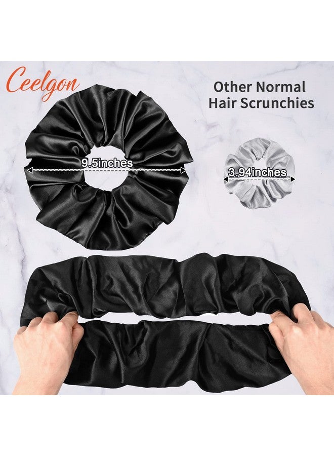 CEELGON 9.5 Inch Silk Scrunchies Oversized Scrunchie Jumbo Scrunchies Giant Silk Scrunchie Extra Large Satin Scrunchies Thick Elastic Fluffy Hair Ties For Women And Girls 3 Pack (Black Black Black) - Image 2